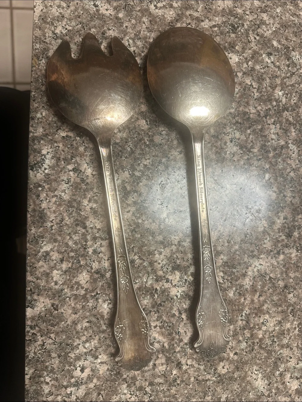 King Edward’s Silver Serving Spoon and Fork Set - Elegant Floral Handle